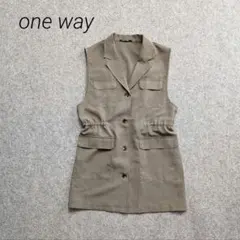 one way ワンウェイ ☆ テーラードロングジレ ベスト ポケット付き モス