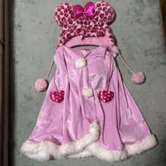 ディズニー　ピンクポンチョとヒョウ柄ピンクファンキャップ