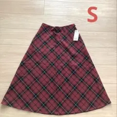 S ユニクロ チェックフレアスカート レッド 赤 秋冬