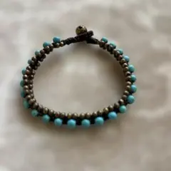 ターコイズとゴールドの編み込みブレスレット