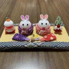 ちりめん細工　うさぎペア紫ピンク♡お正月飾り　門松　鏡餅　羽子板