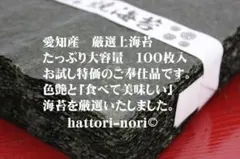 【お試ご奉仕品】愛知産 厳選上海苔 焼き海苔　100枚　送料無料　はっとり海苔
