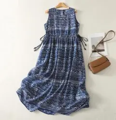 ワンピース 着痩せ レディース 夏 ノースリーブ マキシ丈ワンピース プリント