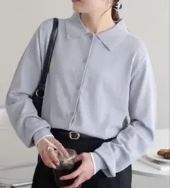 UV衿付きカーディガン　ディスコート　ライトグレー