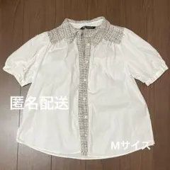ZARA 半袖シャツ ツイード襟 ホワイト