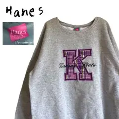 Hanes ヘインズ スウェット トレーナー グレー 刺繍 古着 レトロ K