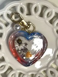 ハート型レジンチャーム 青赤　ハンドメイド
