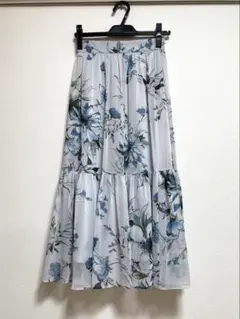 Apuweiser-riche 大花プリントスカート ブルー　シフォンスカート