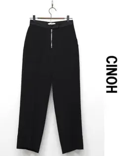 P396/美品 CINOH パンツ シースルー 生地切替 リネン混 36 黒