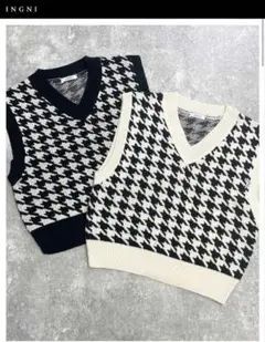 INGNI(イング) 千鳥格子柄ニットベスト