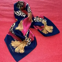 クリスチャンディオールスカーフ膝掛けハンカチスカーフ豹リボン装飾柄　美品