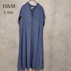 H&M ワンピース ロングワンピース 半袖 フレンチスリーブ ブルー ゆったり