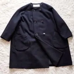 arts&science バルーンコート ノーカラー 猫目 シルク混 ネイビー