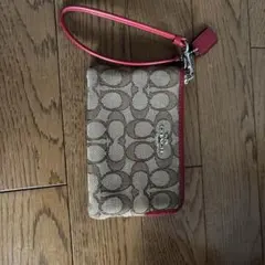 COACH ロゴポーチ ベージュ/レッド