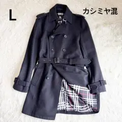 極美品 バーバリーブラックレーベル トレンチコート メガチェック カシミヤ混 L