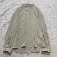 ハイネック フリル付き長袖ブラウス きれいめカットソー　　 ゆったりサイズ