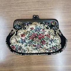 ハンドメイド】 本場大島紬 龍郷絣 がま口 ポーチ 通帳ポーチ #746