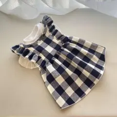 《Mサイズ》重ね着風　エプロンワンピース　ハンドメイド犬服　スカート　小型犬