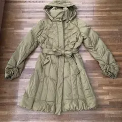 カーキ フード付きロングダウンジャケット