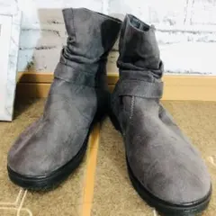 closshi ショートブーツ スエード フラットソール グレー 25.0