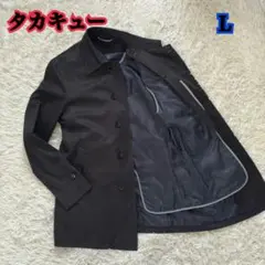 美品 タカキューブラックストライプステンカラーコート Lサイズのサムネイル