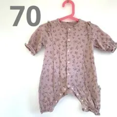ベビー/女の子/70/花柄ロンパース ピンク フリル付き