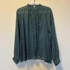 PAR ICI ドット柄 長袖ブラウス ダークグリーン