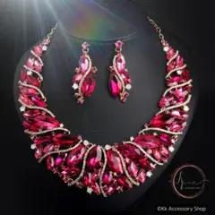 ネックレスピアスシャンパンピンクレッドエレガンス ダンス ドレス 高見え 演奏会