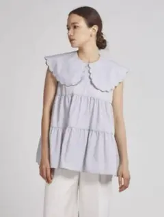 yori 　スカラップティアードブラウス　ライトグレー　ヨリ