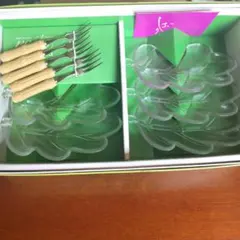 葉型皿5枚とフォーク5本のセット 昭和レトロ 東洋ガラス