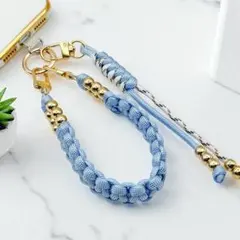 パラコード スマホハンドストラップ ライトブルー 携帯ハンドストラップス