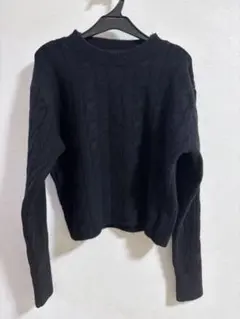 ケーブルニット 黒 長袖セーター