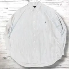 ラルフローレン 長袖シャツ 刺繍ロゴ ストライプ ブルー L 1719