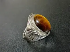 old Indian Jewelry 925 プリミティブ タイガーアイ リングのサムネイル