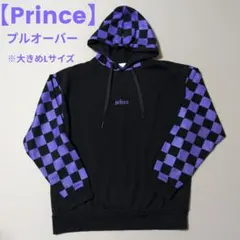 【 prince 】プルオーバーパーカー チェッカー柄 黒×紫 大きめLサイズ