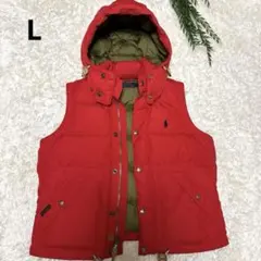 美品 レディース ポロラルフローレン フード付きダウンベスト 赤 レッド