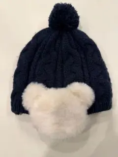 ネイビー クマ耳デザイン ニット帽　48〜50cm