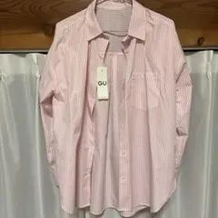 GU ストライプ 長袖シャツ M ピンク
