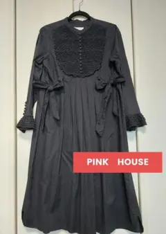 PINK HOUSE シャーリング 刺繍 チュニック ブラック ブラウス - メルカリ