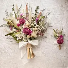 ☆上品ナチュラルブーケ＆ブートニアセット♪ドライフラワー・結婚式・前撮り・ギフト