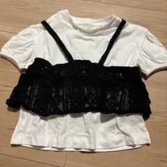 GU ビスチェ　黒レース　重ね着 Tシャツ 110