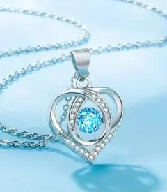 ハート型シルバーネックレス 青色クリスタル