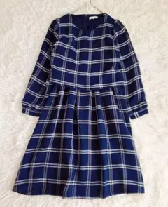 アースミュージック ワンピース 長袖 チェック柄 ネイビー（S）裏地 上品