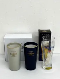 未使用箱付 プレモル 陶製タンブラーペア ＆ 泡持ち1.2倍こだわりグラス3点