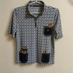 レディース 半袖ポロシャツ 猫、ポケットの絵柄。