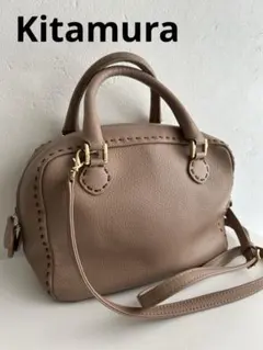 キタムラ ベージュレザーショルダーバッグ