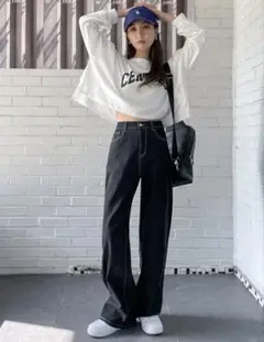 ハイウェスト　ワイドデニム