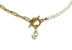 サージカルステンレス マンテル ネックレス ゴールド パール ミックス #3