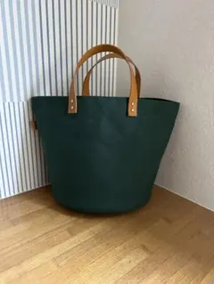 【ハンドメイド】帆布×革持ち手バケツトートバッグS＊ダークグリーン