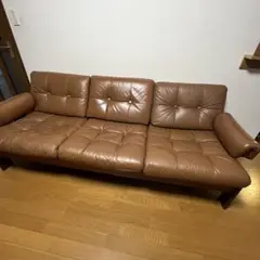 ヴィンテージ　3人掛け　ソファ　オランダ　70b レザー　チーク　ダメージ